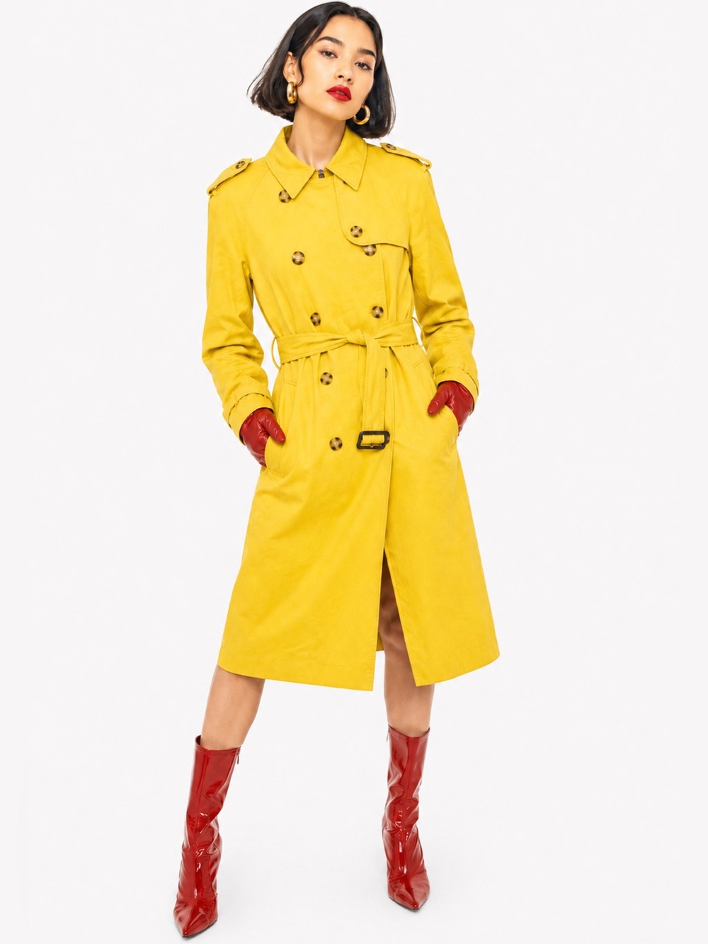 Perry Ellis Bright Yellow Double-Breasted Trench Coat Size 10 Coat